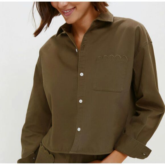 Tuckernuck - M -Army Green Chino Cropped Jasper Button Down - Picture 3 of 7